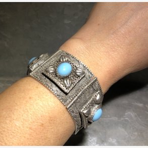 2.nd Hand - Bred slvarmring med turkis