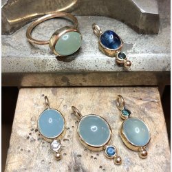 Vedhng i guld med Aquamarin og Safir